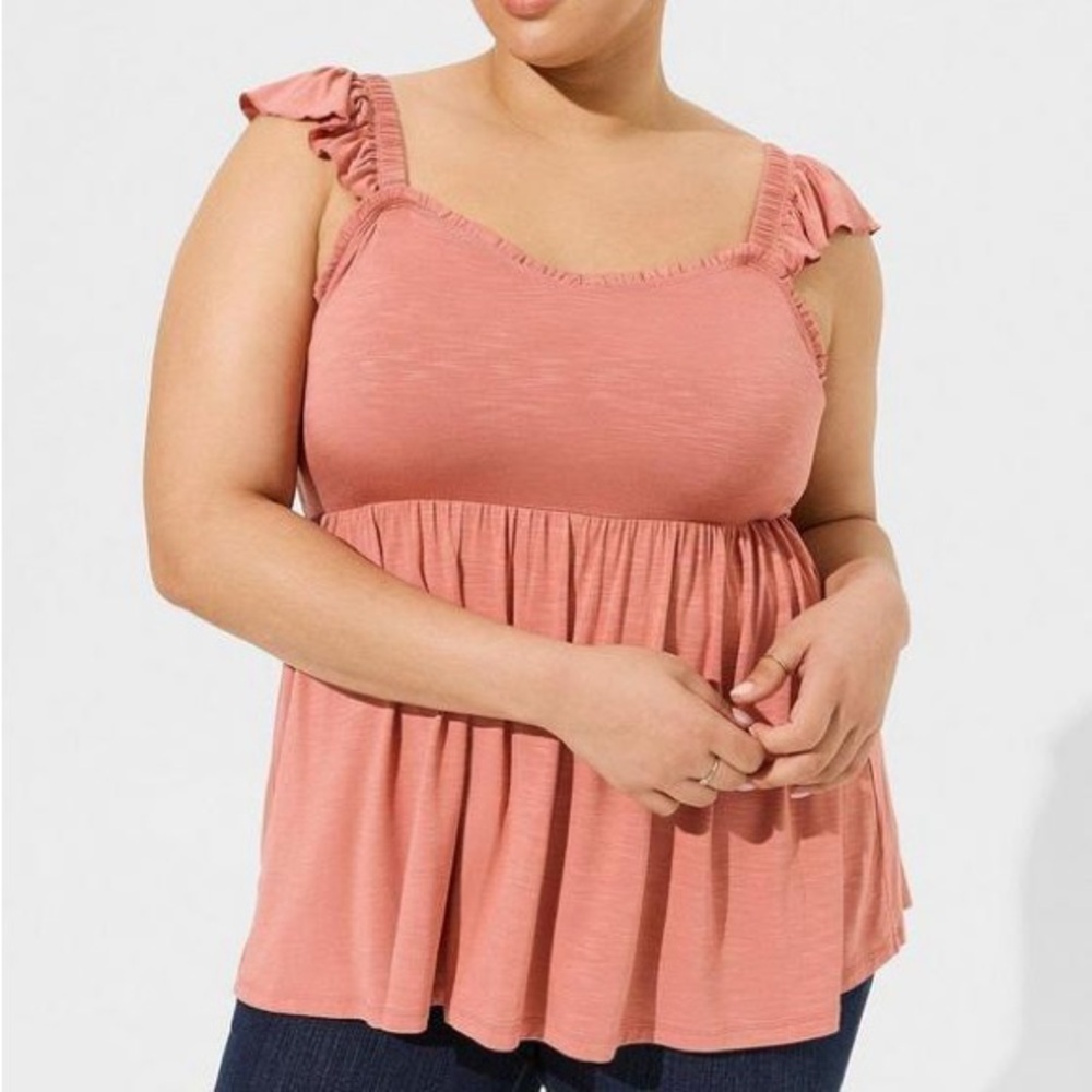 Torrid Babydoll Super Soft Slub Ruffle Shoulder Tank